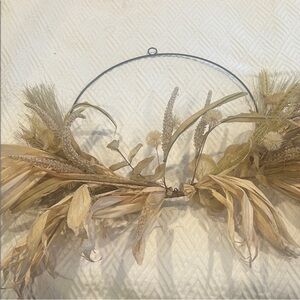 Natural Dried Wheat and Neutral Floral Hoop Wreath - Neutral